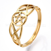 Ion Plating(IP) 304 Stainless Steel Hollow Out Pentagram Adjustable Ring for Women RJEW-T027-12G