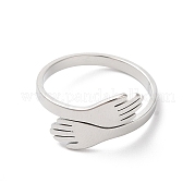 304 Stainless Steel Hand Hug Cuff Ring for Women RJEW-K245-34P