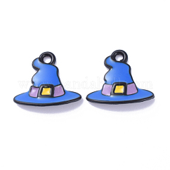 Charms del esmalte de la aleación, encantos del sombrero de bruja, Sombrero mágico, para halloween, azul, 13x15x2mm, agujero: 1 mm