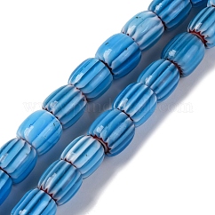 Handgefertigte Chevron-Perlenstränge aus Glasperlen, Fass, Deep-Sky-blau, 8x7.5 mm, Bohrung: 1.2 mm, ca. 47 Stk. / Strang, 14.69'' (37.3 cm)