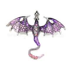 Gros pendentifs en alliage avec strass, avec l'émail, ptérosaure, violet, 59x68x8.5mm, Trou: 4x7mm
