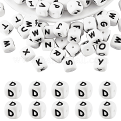 20 pz cubo bianco lettera perline di silicone 12x12x12mm dadi quadrati alfabeto perline con 2mm foro distanziatore lettera allentata perline per collana braccialetto creazione di gioielli, lettera d, 12mm, Foro: 2 mm