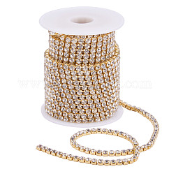 Chaînes en laiton avec strass, avec bobine, strass chaînes de tasse, brut (non plaqué), sans nickel, cristal, 4mm, environ 10 yards / rouleau