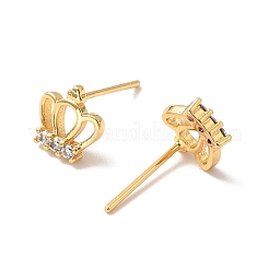 Серьги-гвоздики в форме короны из прозрачного кубического циркония&nbsp;EJEW-P199-20G