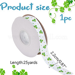 Grosgrain-Bänder aus Polyester mit Kleeblatt-Aufdruck zum St. Patrick's Day&nbsp;SRIB-WH0011-304B