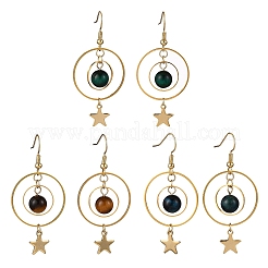 3 пара сережек-подвесок из натурального тигрового глаза&nbsp;EJEW-TA00656
