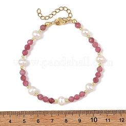 Armbänder mit facettierten runden Edelsteinen und natürlichen Süßwasserzuchtperlen für Damen&nbsp;BJEW-JB14184
