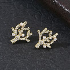 Boucles d'oreilles en laiton avec micro pavé de zircons cubiques pour femmes&nbsp;EJEW-A167-15G