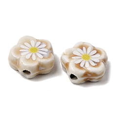 Perles de porcelaine émaillées imprimées de marguerites&nbsp;PR-CBA03B0-04A