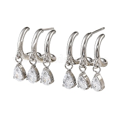 Boucles d'oreilles pendantes en acier inoxydable 304 et zircon cubique pour femmes&nbsp;SA-CBA183D-11B-P
