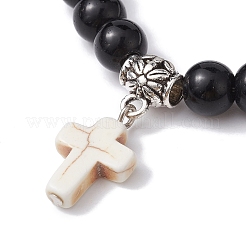 Эластичный браслет с круглыми бусинами из синтетического черного камня&nbsp;BJEW-JB09745-02