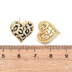 Orecchini a bottone con micro pavè di ottone a forma di cuore e zirconi trasparenti&nbsp;EJEW-H178-09G-02