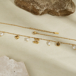 Женские ожерелья-нагрудники с подвеской в виде цветка вишни из нержавеющей стали 304 и искусственного жемчуга&nbsp;FS-WG0B26B-01