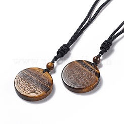 Collana con ciondolo a forma di fiore della vita con pietre preziose naturali e cordino in nylon da donna&nbsp;NJEW-P274-02