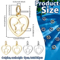24 шт. 6 стиля латунные подвески в форме сердца&nbsp;KK-AR0004-78