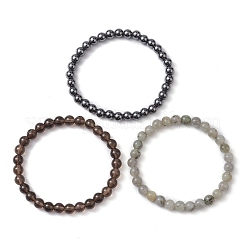 Braccialetti elasticizzati con perline rotonde miste in pietra naturale e sintetica da 3 pz&nbsp;BJEW-JB10178-04