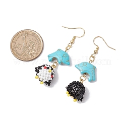 Boucles d'oreilles avec pendentifs en turquoise synthétique&nbsp;EJEW-MZ00254