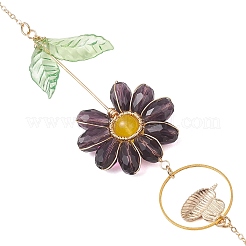 Abeja de aleación esmaltada y flor de vidrio atrapasueños&nbsp;HJEW-TA00475-01