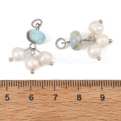 Ciondoli in larimar naturale e perle coltivate d'acqua dolce naturali&nbsp;PALLOY-JF06004