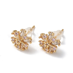 Серьги-гвоздики из латуни с микропаве из кубических цирконий в форме снежинки&nbsp;EJEW-Z152-02G-02
