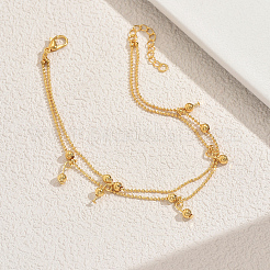 Двухслойные браслеты на ногу из латуни и железа с круглыми кисточками для женщин&nbsp;IM0934