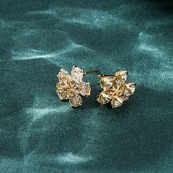 Boucles d'oreilles en laiton avec zircone cubique pour femmes&nbsp;EJEW-F418-11G