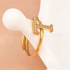 Открытые кольца-манжеты из нержавеющей стали 304 с микропаве из кубического циркония&nbsp;RJEW-D336-01G-04