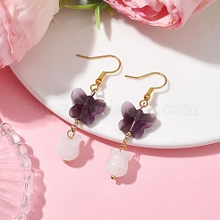 Pendientes colgantes de mariposa de vidrio transparente con jade blanco natural.&nbsp;EJEW-JE05804-01