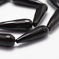 Natürliche schwarze Onyxperlenstränge&nbsp;G-P161-24-30x10mm