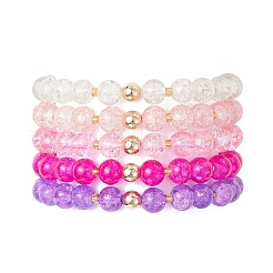 5 pulsera elástica de cuentas de vidrio craqueladas pintadas con aerosol de 5 colores para hombres y mujeres&nbsp;BJEW-MZ00203