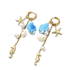 Boucles d'oreilles créoles pendantes Seahouse en acier inoxydable chirurgical 316&nbsp;EJEW-JE07129
