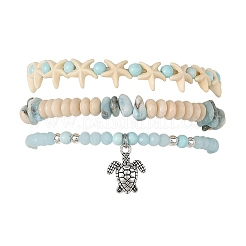 3 bracelet extensible en perles de howlite naturelle teintée&nbsp;BJEW-JB14430
