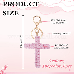 6 porte-clés croix en coton tissé bicolore&nbsp;KEYC-HY0001-42