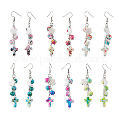 Серьги-подвески из нержавеющей стали 304 с синтетической бирюзой и луной и звездами&nbsp;EJEW-JE06516-01