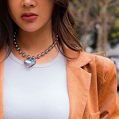 Кулон в форме сердца из железа и стекла&nbsp;FS-WGDB55B-09