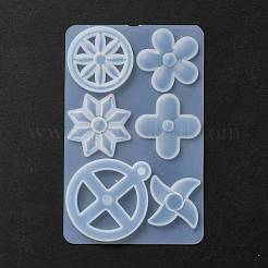 Ciondolo rotante piatto e stampi in silicone a forma di mulino a vento e fiocco di neve e fiori e trifoglio e pneumatici cabochon&nbsp;X-DIY-P059-08
