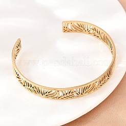 Brazaletes huecos de acero inoxidable 304 con puño abierto para mujer&nbsp;BJEW-F547-01G