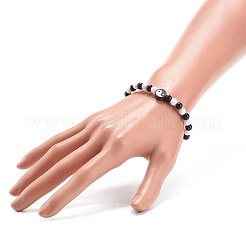 Collier de perles rondes en argile polymère yin yang et acrylique et bracelet extensible&nbsp;SJEW-JS01243