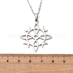 Collana con ciondolo a catena a maglie sottili in acciaio inossidabile 304 con simbolo sole e luna intagliato&nbsp;NJEW-K308-07P