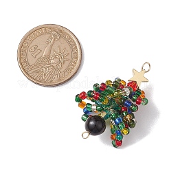 Подвески-коннекторы из натурального тигрового глаза и стеклянных семян&nbsp;PALLOY-MZ00225