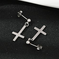 Orecchini pendenti in acciaio inossidabile 201 a forma di croce cristiana capovolta&nbsp;EJEW-P314-01A-P
