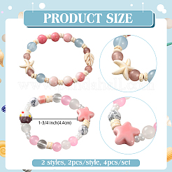 4шт 2 стиля фарфоровые синтетические бирюзовые бусины эластичные браслеты для женщин&nbsp;BJEW-GO0002-13