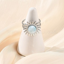 Cabochon di larimar naturale e anelli aperti in acciaio inossidabile per bracciale.&nbsp;RJEW-JR01090-02
