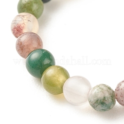 Anello elasticizzato con perline tonde in agata indiana naturale con pietra di luna&nbsp;RJEW-JR00440-05