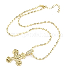 Женские ожерелья с подвеской-крестом из латуни с микропаве из прозрачных кубических цирконий&nbsp;NJEW-K298-02B-G