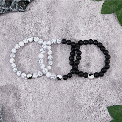 3 Stück 3 Stile natürliches Howlith & mattiertes schwarzes Steinperlen-Stretch-Armband-Set&nbsp;BJEW-FI0001-21
