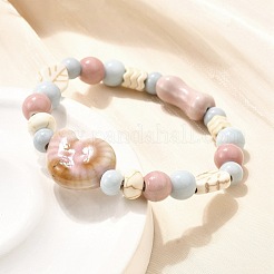 Perline di porcellana fatte a mano e perline di howlite sintetica braccialetti elastici per le donne&nbsp;BJEW-D307-01D