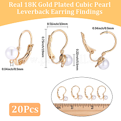 20 apprêt de boucle d'oreille rond en laiton ABS imitation perle à levier&nbsp;KK-BBC0029-04