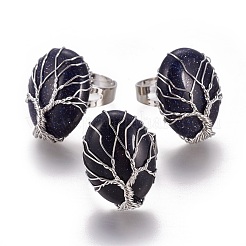 Регулируемые кольца для пальцев из натурального и синтетического камня&nbsp;RJEW-L090-B