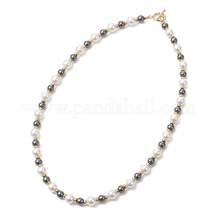 Ожерелья из 8-миллиметрового белого жемчуга с 6-миллиметровыми круглыми бусинами из синтетического немагнитного гематита&nbsp;NJEW-JN05698